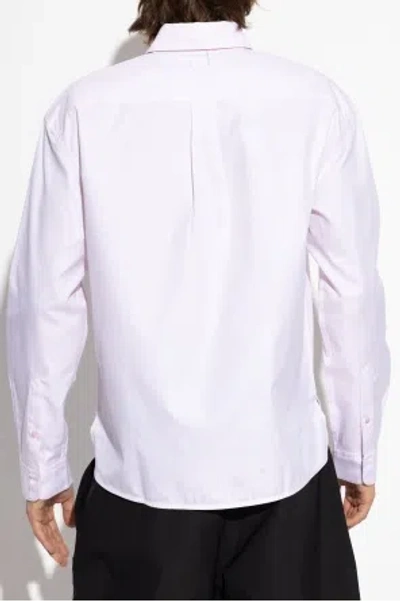 Jacquemus Men Shirt With Embroidered Logo And Herringbone Pattern In Pink