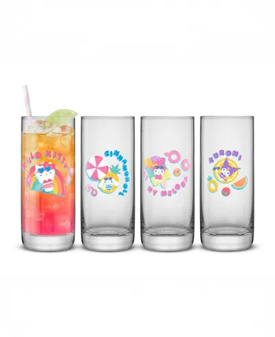 Joyjolt Hello Kitty Friends Summer Drinking Glasses, Set Of 4 In Transparent