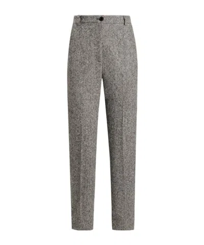 Dolce & Gabbana Virgin Wool Jacquard Slim Trousers In Gray