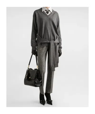 Dolce & Gabbana Virgin Wool Jacquard Slim Trousers In Gray