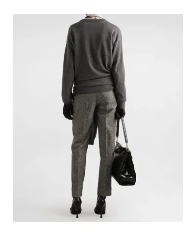 Dolce & Gabbana Virgin Wool Jacquard Slim Trousers In Gray