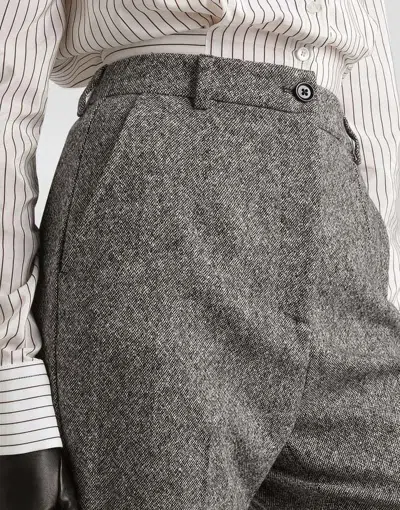 Dolce & Gabbana Virgin Wool Jacquard Slim Trousers In Gray