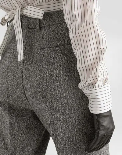 Dolce & Gabbana Virgin Wool Jacquard Slim Trousers In Gray