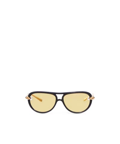 Bottega Veneta Bv1418s Signature Icons 001 Black Gold Yellow Sunglasses In Multi