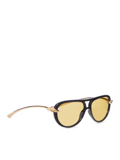 Bottega Veneta Bv1418s Signature Icons 001 Black Gold Yellow Sunglasses In Multi