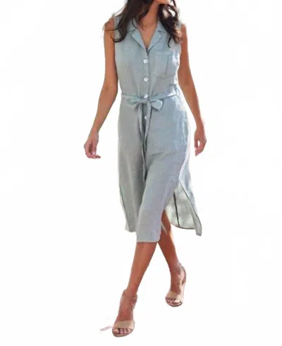 Bella Dahl Linen Cap Sleeve Button Front Midi Dress In Sage In Blue