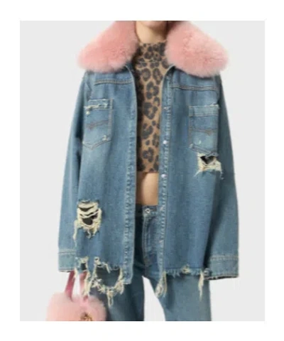 Blumarine Longline Jacket With Distressed Finish And Chest Pockets In Blue