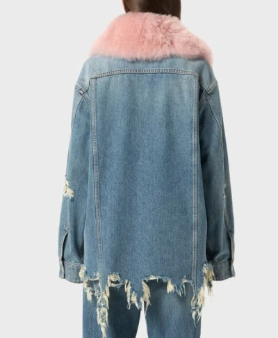 Blumarine Longline Jacket With Distressed Finish And Chest Pockets In Blue