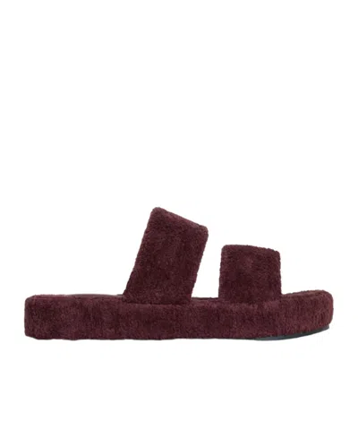Celine Women Triomphe Fur Shearling Slides In Brown