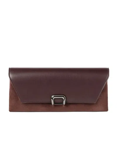 Brunello Cucinelli Tailored Clutch With Suede And Metal In Burgundy