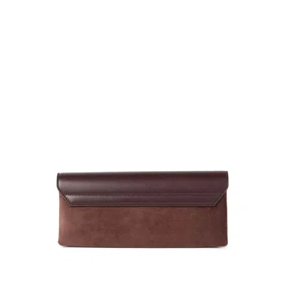 Brunello Cucinelli Tailored Clutch With Suede And Metal In Burgundy