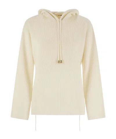 Fabiana Filippi Drawstring Hooded Long Sleeve Knit Sweater In Neutral