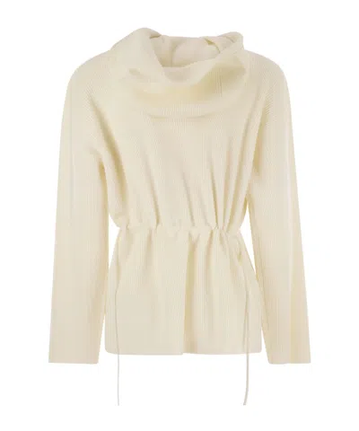 Fabiana Filippi Drawstring Hooded Long Sleeve Knit Sweater In Neutral