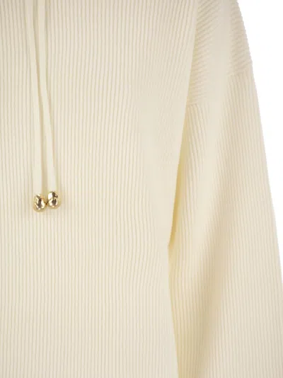 Fabiana Filippi Drawstring Hooded Long Sleeve Knit Sweater In Neutral