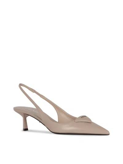 Prada Leather Kitten Heel Pumps With Pointed Toe In Brown