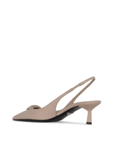 Prada Leather Kitten Heel Pumps With Pointed Toe In Brown