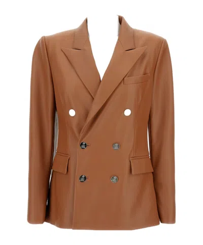 Ralph Lauren Camden Leather Double-breasted Jacket In Orange