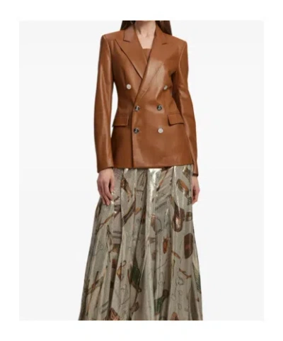 Ralph Lauren Camden Leather Double-breasted Jacket In Orange