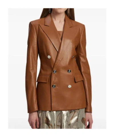 Ralph Lauren Camden Leather Double-breasted Jacket In Orange