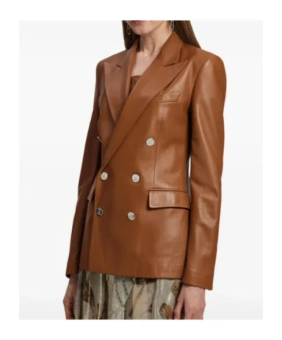 Ralph Lauren Camden Leather Double-breasted Jacket In Orange