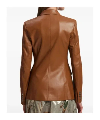 Ralph Lauren Camden Leather Double-breasted Jacket In Orange