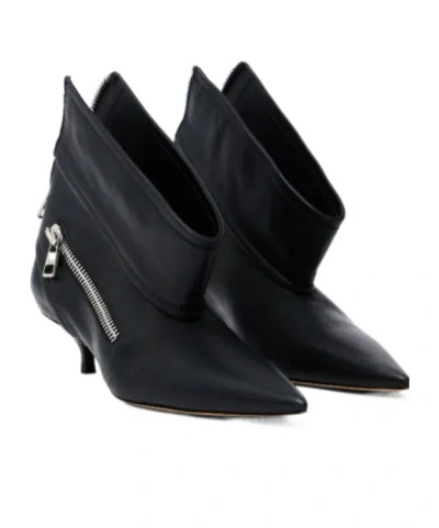 Jw Anderson J. W. Anderson Black Leather Biker Kitten Heel Ankle Boot In Black