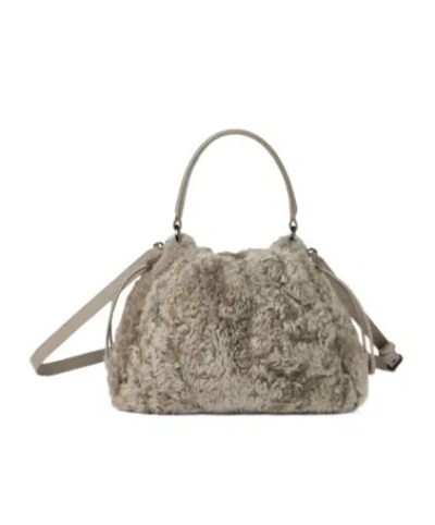Brunello Cucinelli Shearling Mellow Small Bucket Bag In Brown