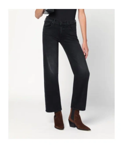Mother The Mid Rise Rambler Zip Flood Jeans Spiked Hair Art Flair In Black