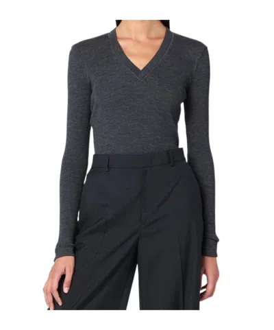 Brunello Cucinelli Dark Grey Ribbed Wool Sweater In Black