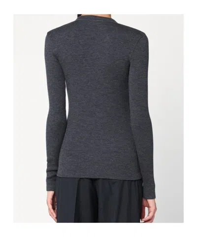 Brunello Cucinelli Dark Grey Ribbed Wool Sweater In Black