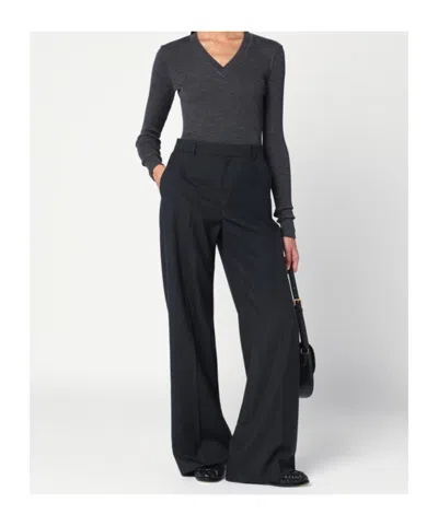 Brunello Cucinelli Dark Grey Ribbed Wool Sweater In Black