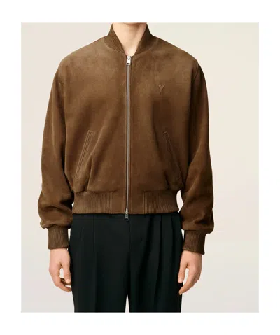 Ami Alexandre Mattiussi Goat Suede Jacket In Brown