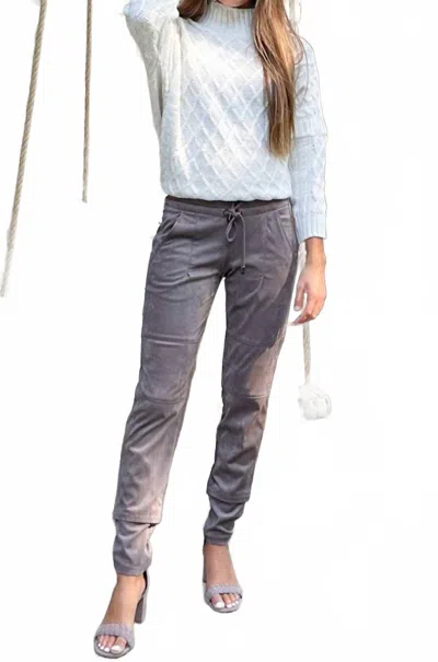 Raffaello Rossi Candice Faux Suede Jogger In Taupe In Gray