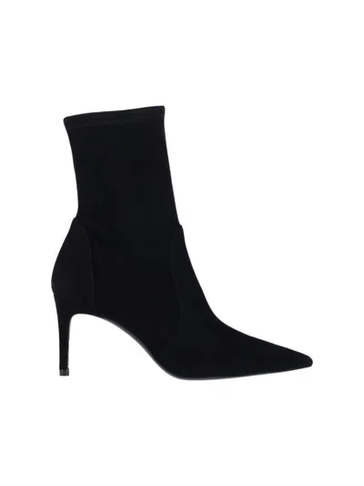 Stuart Weitzman Black Ankle Boots With Stiletto Heel And Zip Closure On The Side In Suede Woman In Black