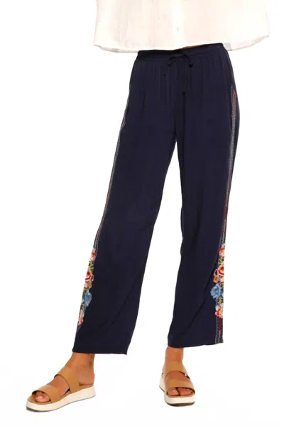 Paparazzi Embroidered Viscose Pull-on Pant In Navy In Blue