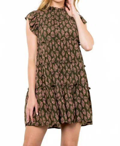 Thml Flutter Sleeve Print Midi Dress In Multi In Brown