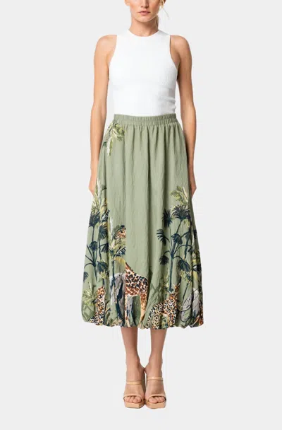 Ciebon Andrey Printed Bubble Midi Skirt In Green In Green
