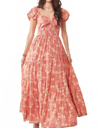 Davi & Dani Tiered Maxi Dress In Coral In Pink