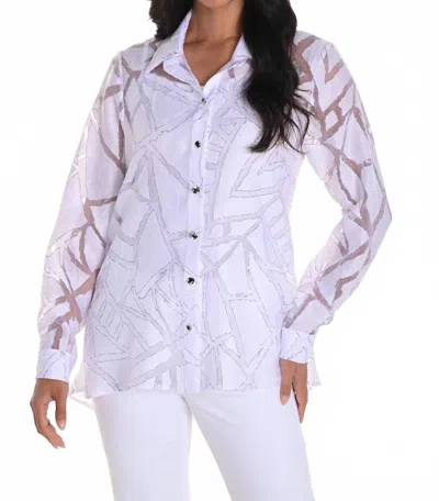Frank Lyman Button Down Printed Blouse In White/black In White