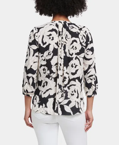 Nydj Women's Pintuck Split Round Neck Top In Black