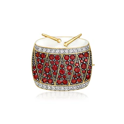 Ross-simons Garnet And . White Zircon Drum Pin/pendant With White Enamel In 18kt Gold Over Sterling In Multi