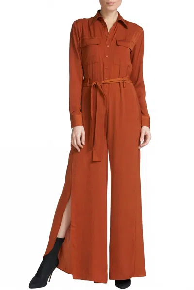 Elan Button Up Jumpsuit In Rust In Orange