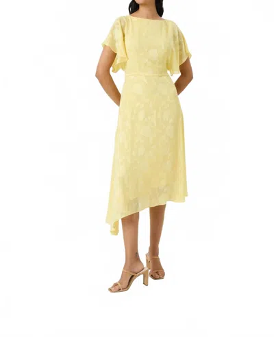 Maggy London Solid Flutter Sleeve Asymmetrical Hem Midi Dress In Yellow In Yellow