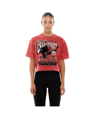 New Era Women's Scarlet San Francisco 49ers Cropped Boxy Sport Classics Mineral Wash T-shirt In Red