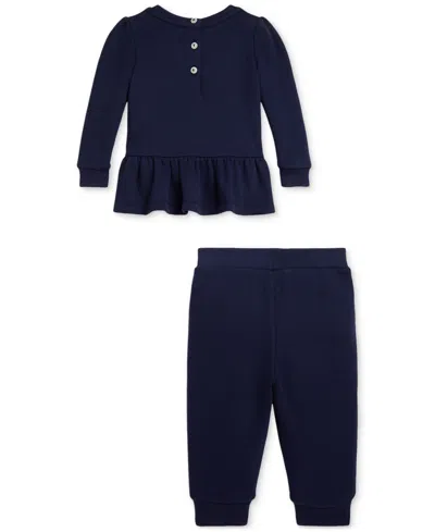 Polo Ralph Lauren Baby Girls Fleece Sweatshirt & Pant Set In Blue
