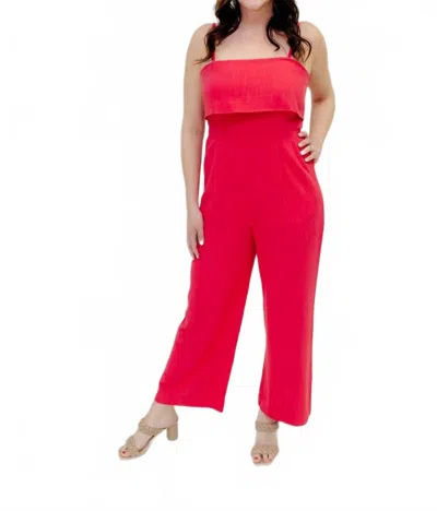 Skies Are Blue Lacey Linen Blend Jumpsuit In Raspberry In Red