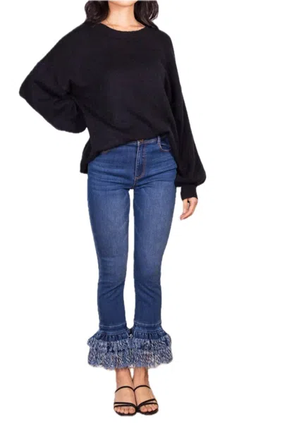 Before You Collection Boho Frayed Bottom Jeans In Blue In Blue