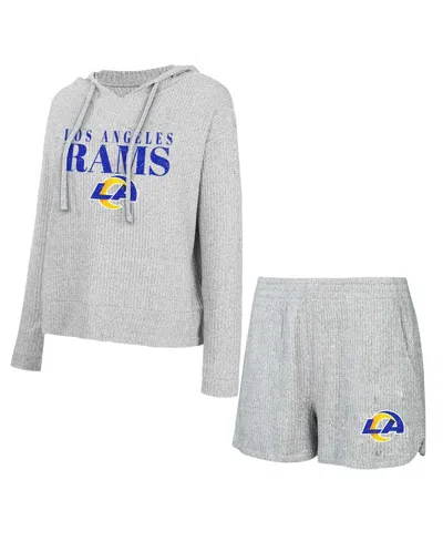Concepts Sport Women's 2-piece Gray Los Angeles Rams Juniper Long Sleeve Hoodie Top And Shorts Sleep Set In Gray