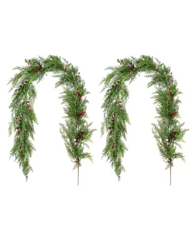Glitzhome 6 Ft Polyethylene Christmas Dripping Cedar Garlands With Berries, Set Of 2 In Multi