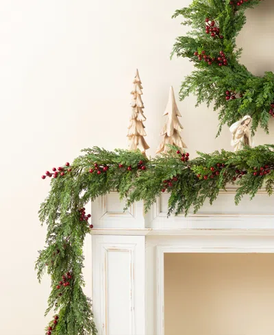 Glitzhome 6 Ft Polyethylene Christmas Dripping Cedar Garlands With Berries, Set Of 2 In Multi
